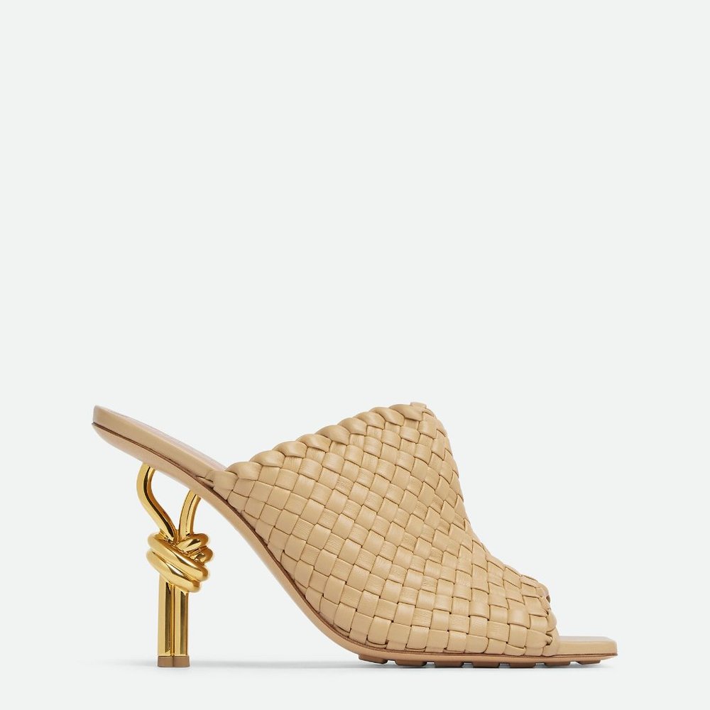 NWT Bottega Veneta Knot Sandal 90MM Mule Intrecciato Leather Cane Sugar Size 38
